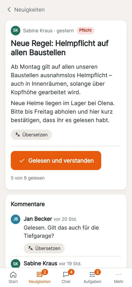 Pflichtbeitrag Helmpflicht mit Knopf „Gelesen und verstanden“