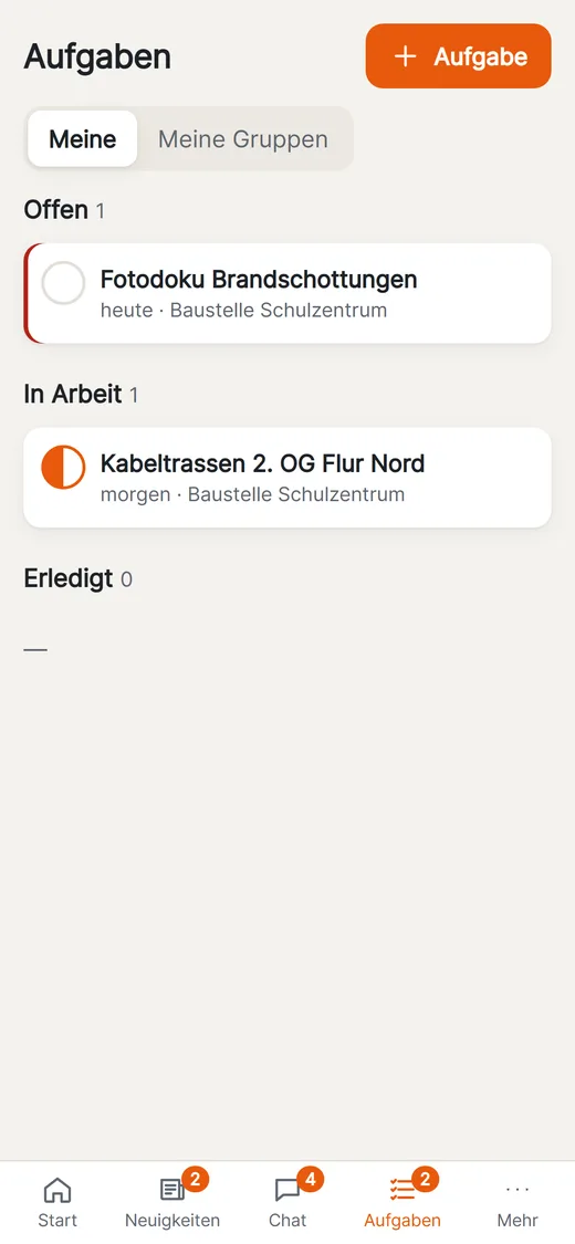 Eigene Aufgaben mit Status