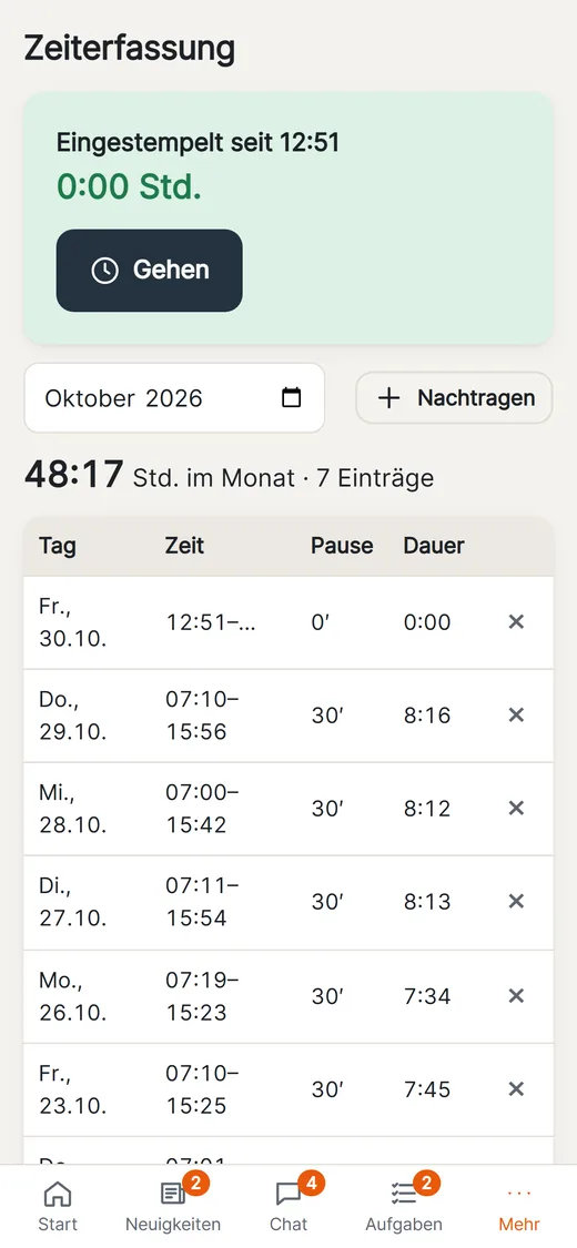 Zeiterfassung am Handy
