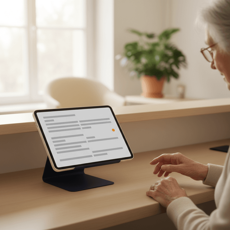 Tablet im B&uuml;rgerb&uuml;ro mit Antragsformular auf dem Bildschirm
