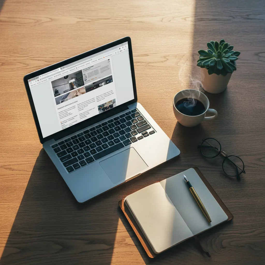 Claude for Chrome einrichten &ndash; Browser-Agent bedient Chrome-Tabs w&auml;hrend am Holzschreibtisch eine Kaffeetasse dampft