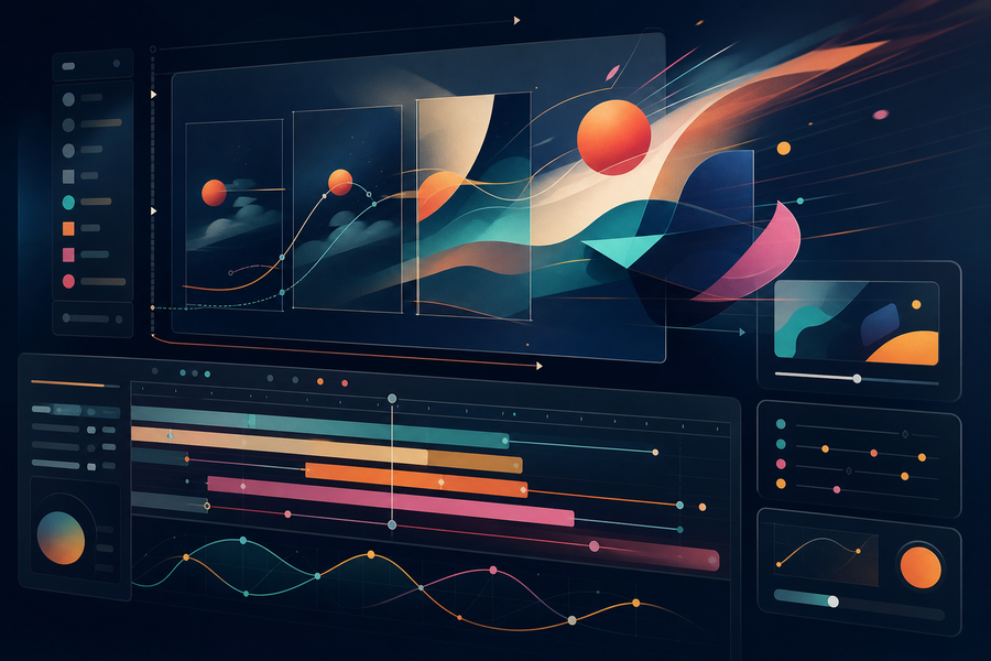 Motion-First-Design mit Scroll-Animationen, Bewegungspfaden, UI-Ebenen und dynamischen Formen