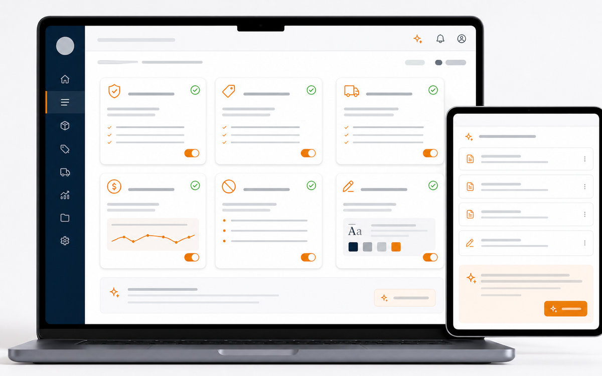 Mockup eines Regel-Dashboards für KI-Agenten bei eBay-Angeboten