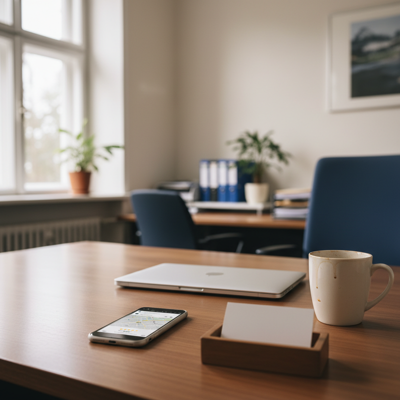 Isometrische Illustration einer Google-Profil-Karte mit Sternen, Bildern und Benachrichtigungssymbolen