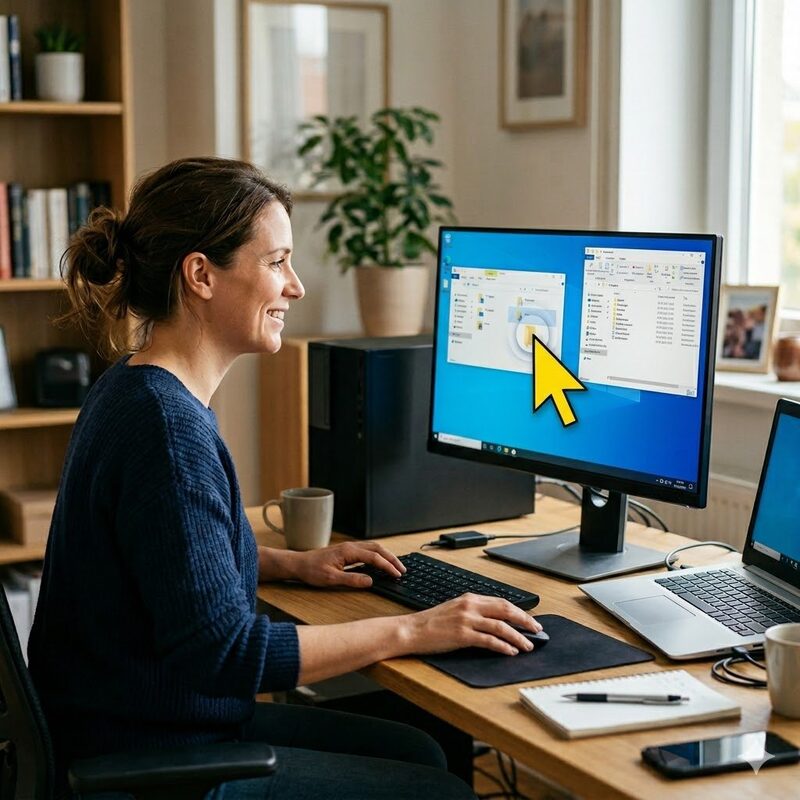 PC und Laptop Hilfe – Frau arbeitet am Computer