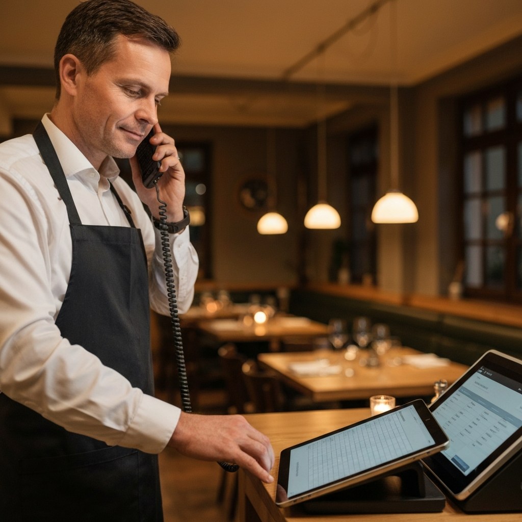 Reservierungstelefon im Restaurant &ndash; KI nimmt Tischanfragen, Catering-Wuensche und Bewertungsantworten entgegen