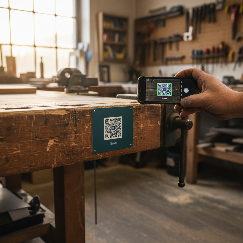 QR-Code-Schild im praktischen Einsatz – linkx© Anwendung im Werkstatt- oder Verwaltungsumfeld