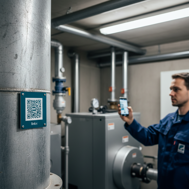 QR-Code-Schild im praktischen Einsatz – linkx© Anwendung im Werkstatt- oder Verwaltungsumfeld