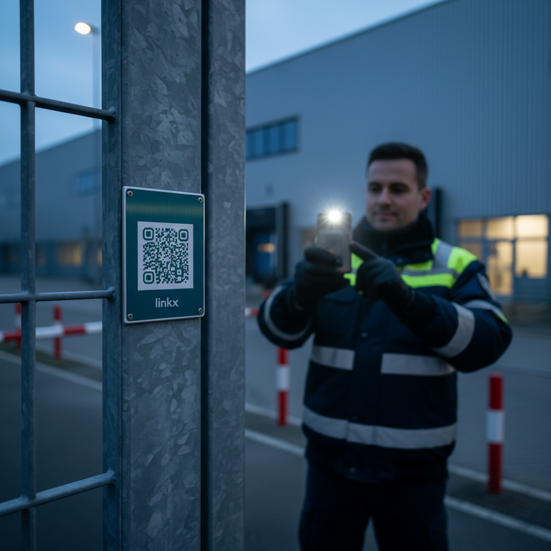 Sicherheits-Rundgang – Wachmann scannt Pflicht-Punkte. Fehlt der Scan, eskaliert der Watchdog automatisch.