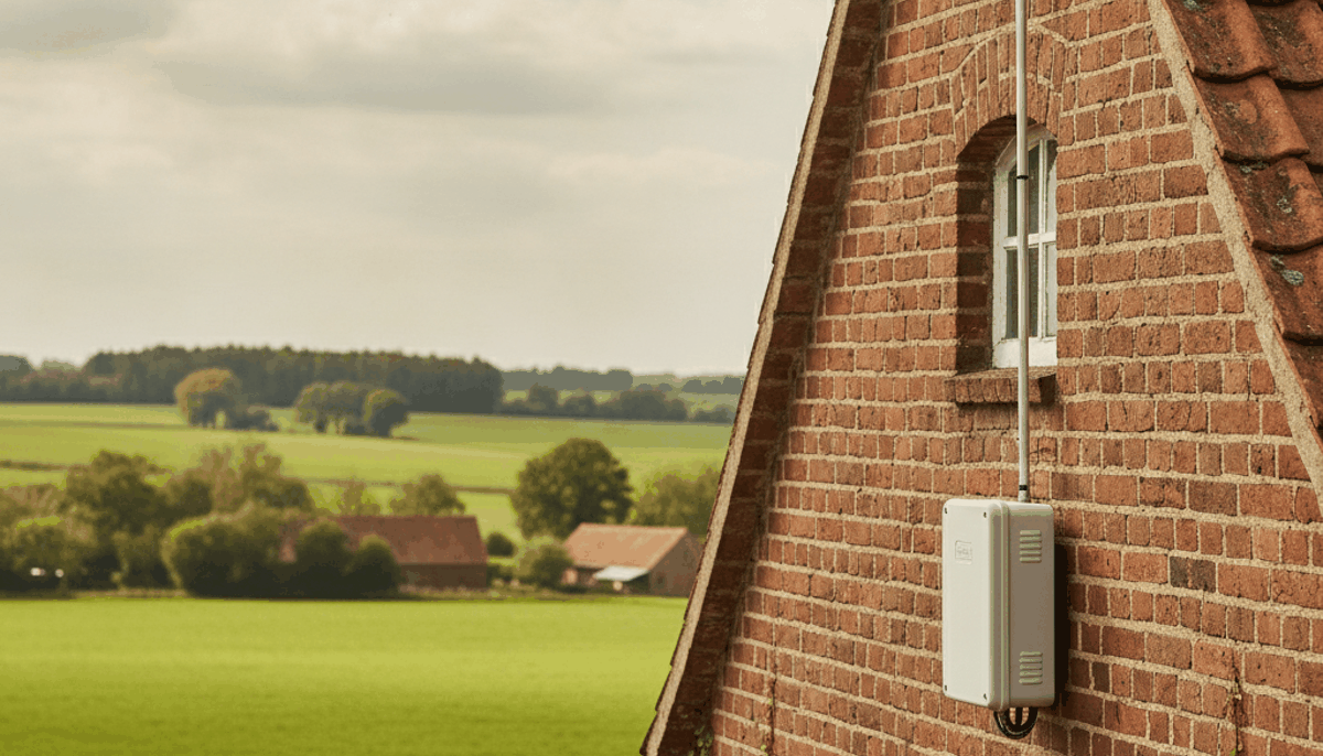 LoRaWAN-Gateway und Funksensor mit Messwertanzeige auf einem Laptop