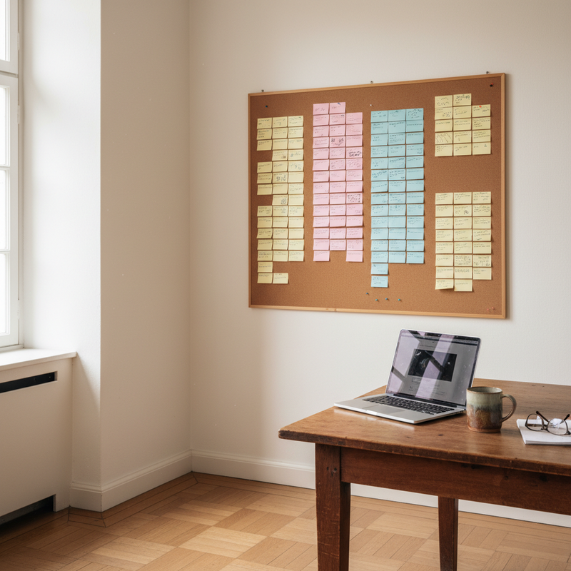Isometrische Illustration eines Gantt-Diagramms mit farbigen Phasenleisten und Checkpoints