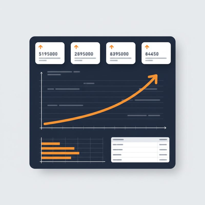SEO-Dashboard mit Klick-Kurve, KPI-Karten und Top-Suchanfragen