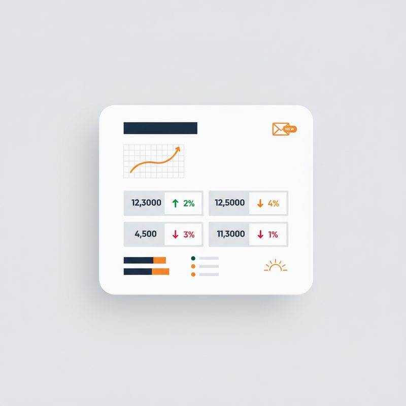 Mockup der morgendlichen SEO-Report-E-Mail mit KPIs, Chart und Vergleichswerten