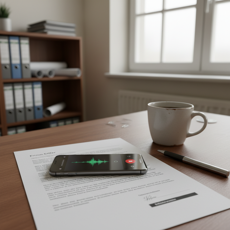 Isometrische Illustration eines Smartphones mit Sprachwelle, die sich in ein Dokument verwandelt