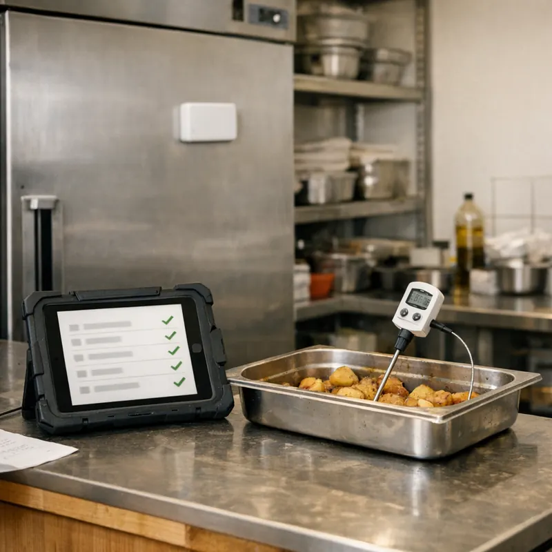 Gastronomieküche mit Kühlgeräten und Sensor