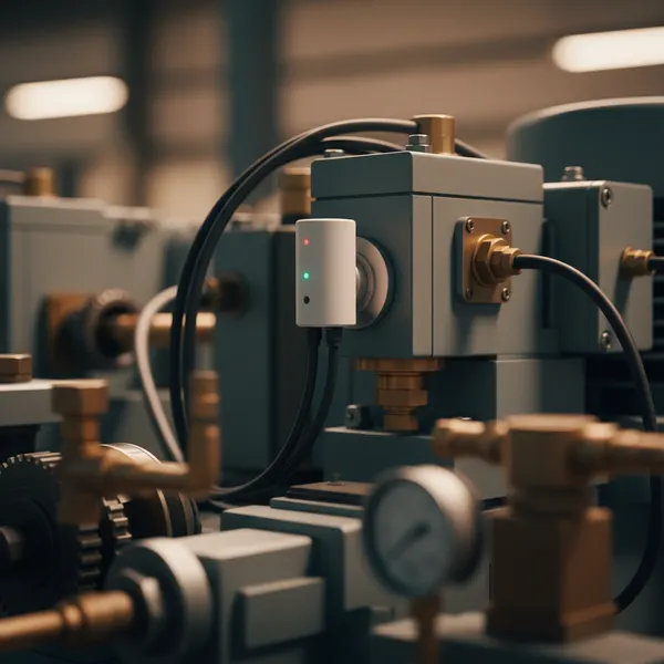 Vibrations-Sensor mit Magnetfuß an der Seite einer Industrie-Maschine