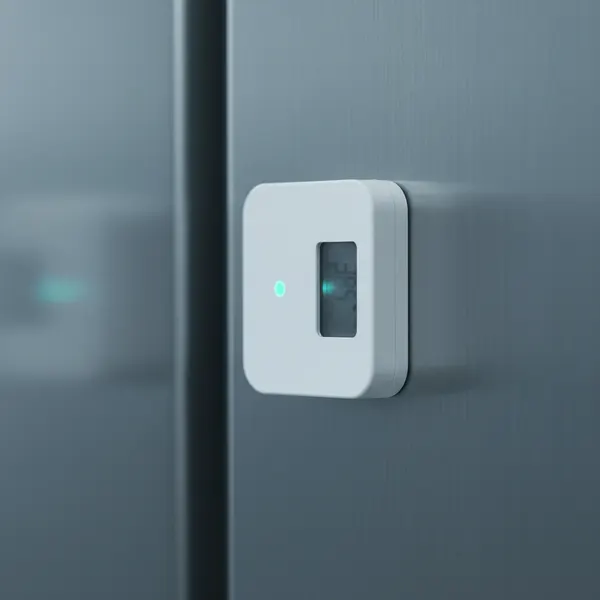 Sensor mit Display an einer Edelstahl-Kühlschranktür