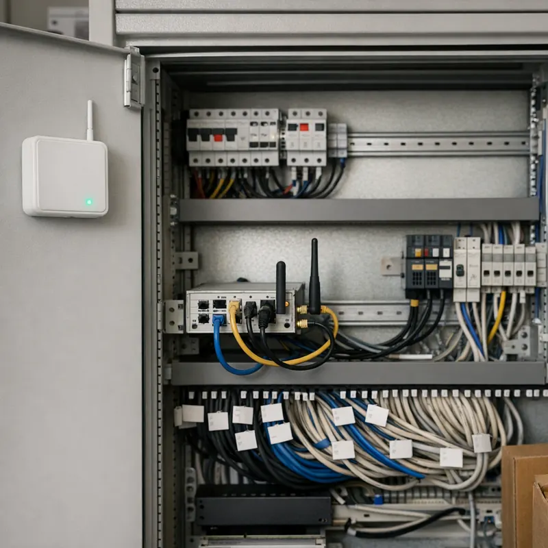 Serverraum mit Netzwerktechnik und Sensoren