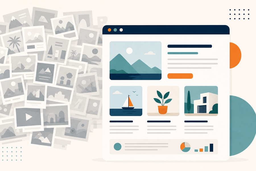 Ausgewogenes Webseiten-Layout mit wenigen starken Bildern statt überladener Bildercollage